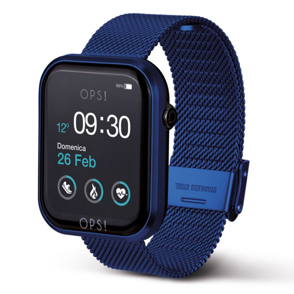 OPSOBJECTS Orologio Smartwatch Call con cinturino maglia Milano Blu