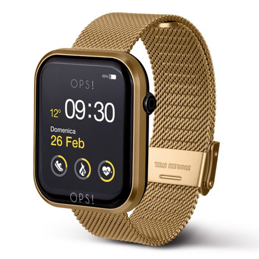 OPSOBJECTS Orologio Smartwatch Call con cinturino maglia Milano Oro