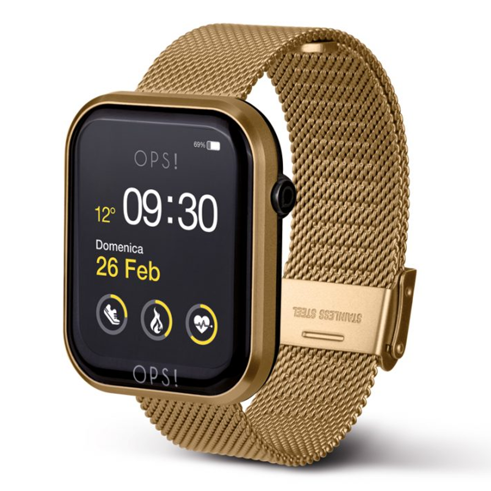 OPSOBJECTS Orologio Smartwatch Call con cinturino maglia Milano Oro