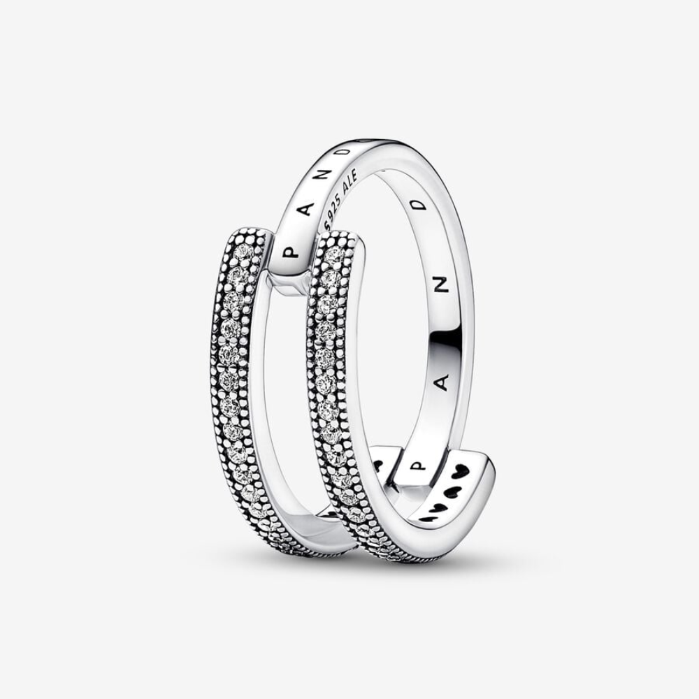 Pandora Anello Doppia Fascia Logo e Pavè