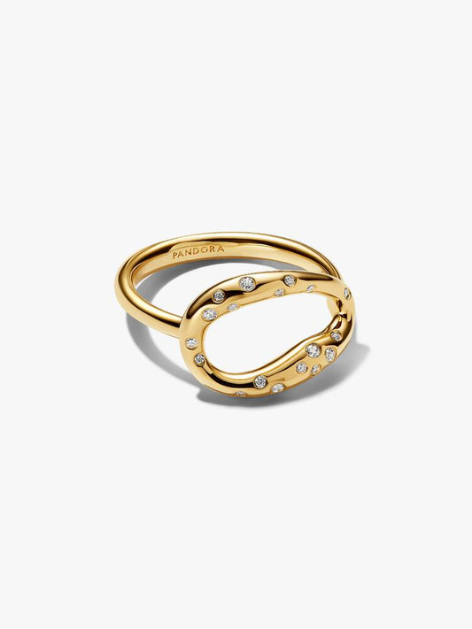 Pandora Anello Ovale Linea Sinuosa con Pietre Luminose