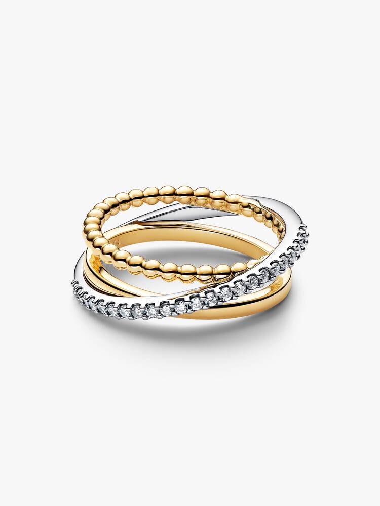 Pandora Anello Tripla Fascia Intrecciata Sfere e Pavé