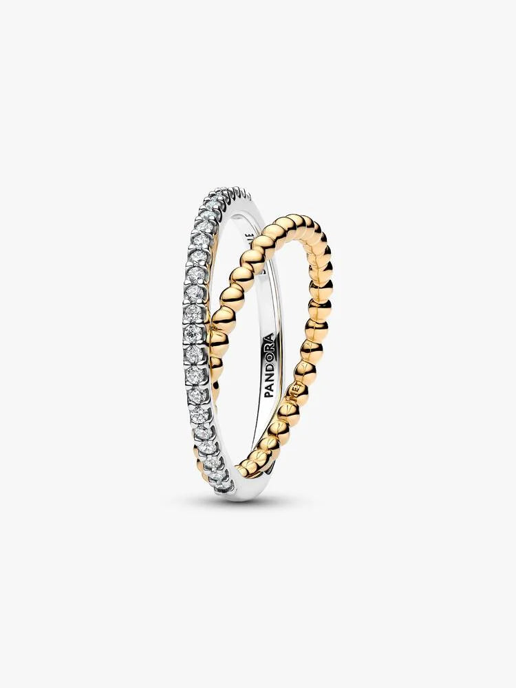 Pandora Anello Fascia Intrecciata Sfere e Pavé