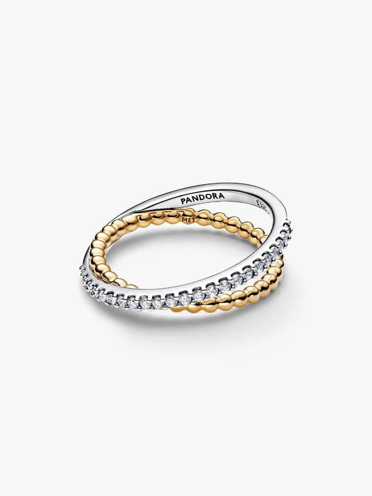 Pandora Anello Fascia Intrecciata Sfere e Pavé