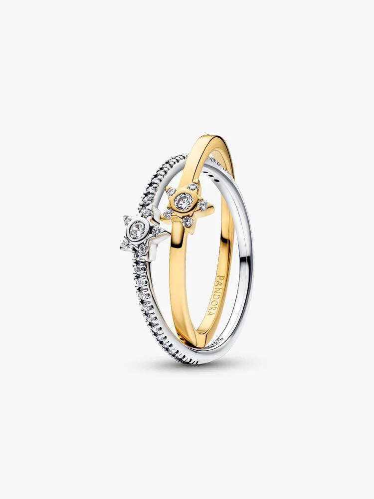 Pandora Anello Intrecciato Stelle Luminose Bicolore