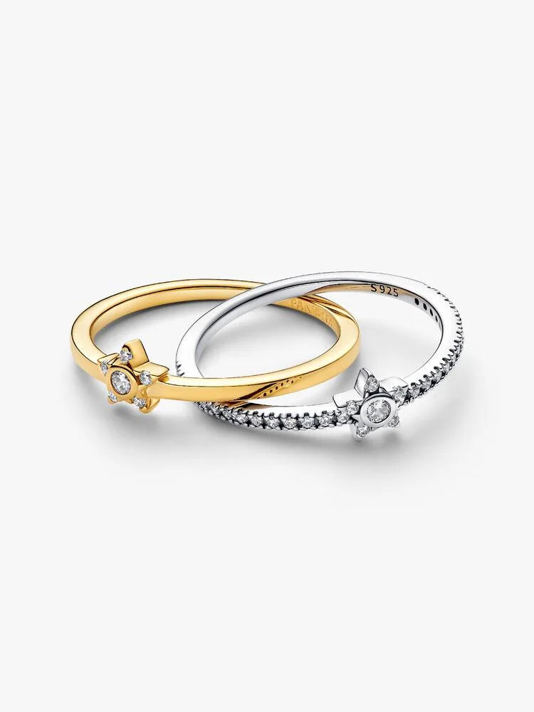 Pandora Anello Intrecciato Stelle Luminose Bicolore
