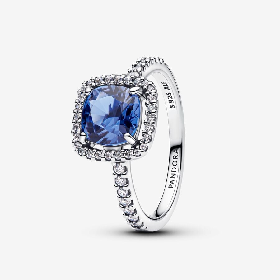 Pandora Anello Punto Luce Quadrato Blu Grande