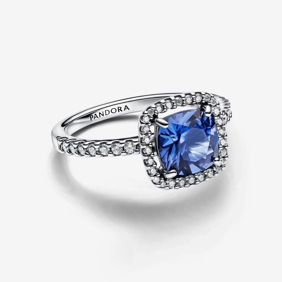 Pandora Anello Punto Luce Quadrato Blu Grande