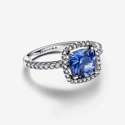 Pandora Anello Punto Luce Quadrato Blu Grande