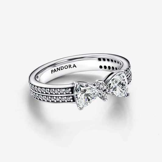 Pandora Anello Doppia Fascia Pavè con Fiocco Luminoso