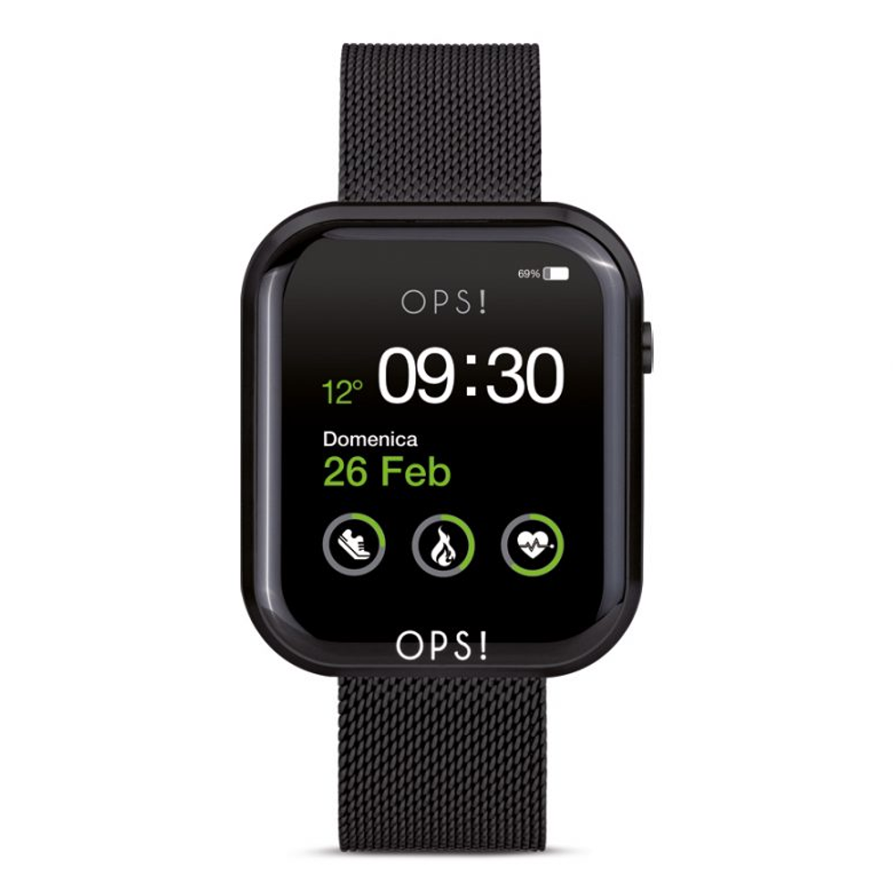 OPSOBJECTS Orologio Smartwatch Call con cinturino maglia Milano Nero