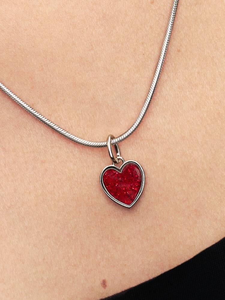 Pandora Charm Pendente Cuore Rosso da incidere con finitura in platino