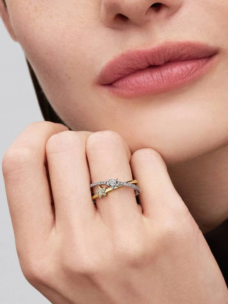 Pandora Anello Intrecciato Stelle Luminose Bicolore