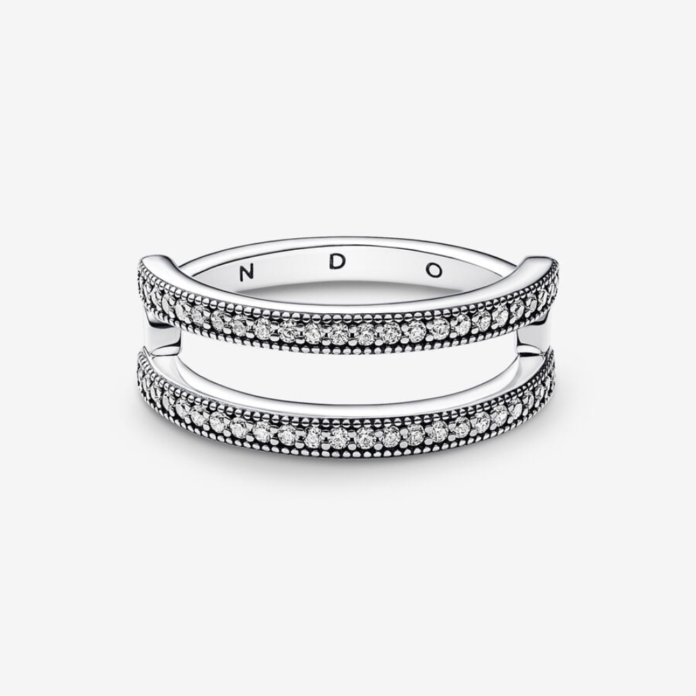 Pandora Anello Doppia Fascia Logo e Pavè