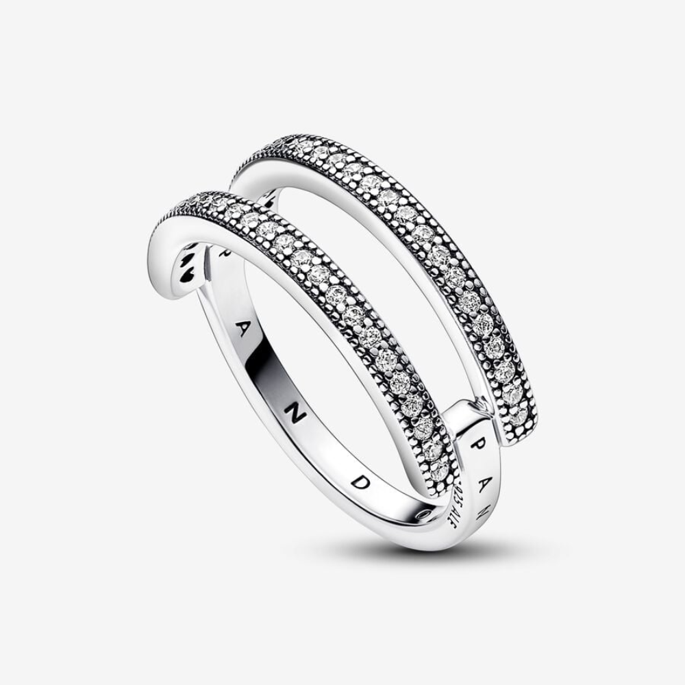 Pandora Anello Doppia Fascia Logo e Pavè