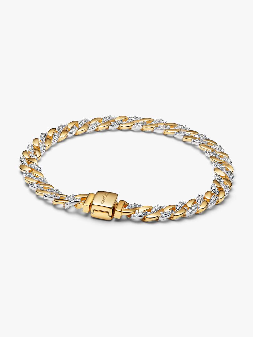 Pandora Bracciale Catena Maglia Cubana Bicolore con Pavè