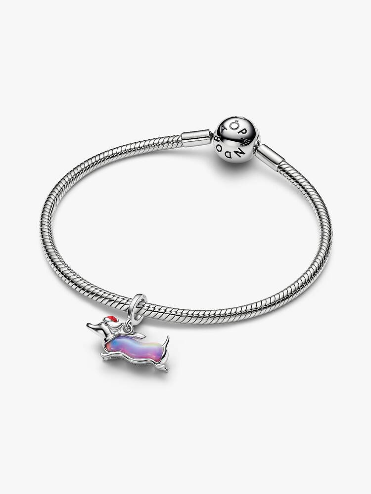 Pandora Charm Pendente Bassotto Natalizio con finitura in platino