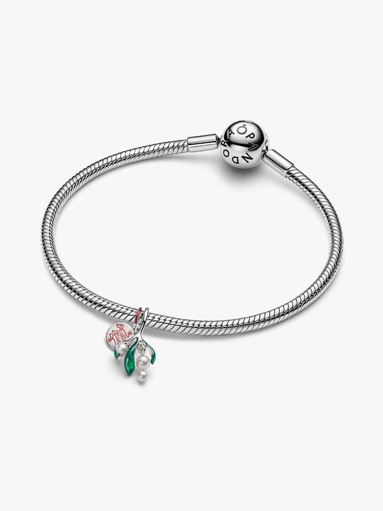 Pandora Charm Pendente Vischio di Natale con finitura in platino