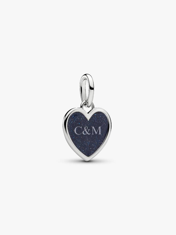Pandora Charm Pendente Cuore Blu da incidere con finitura in platino