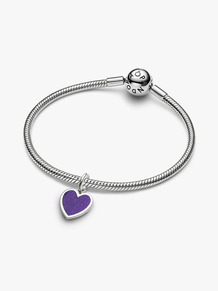 Pandora Charm Pendente Cuore Viola da incidere con finitura in platino