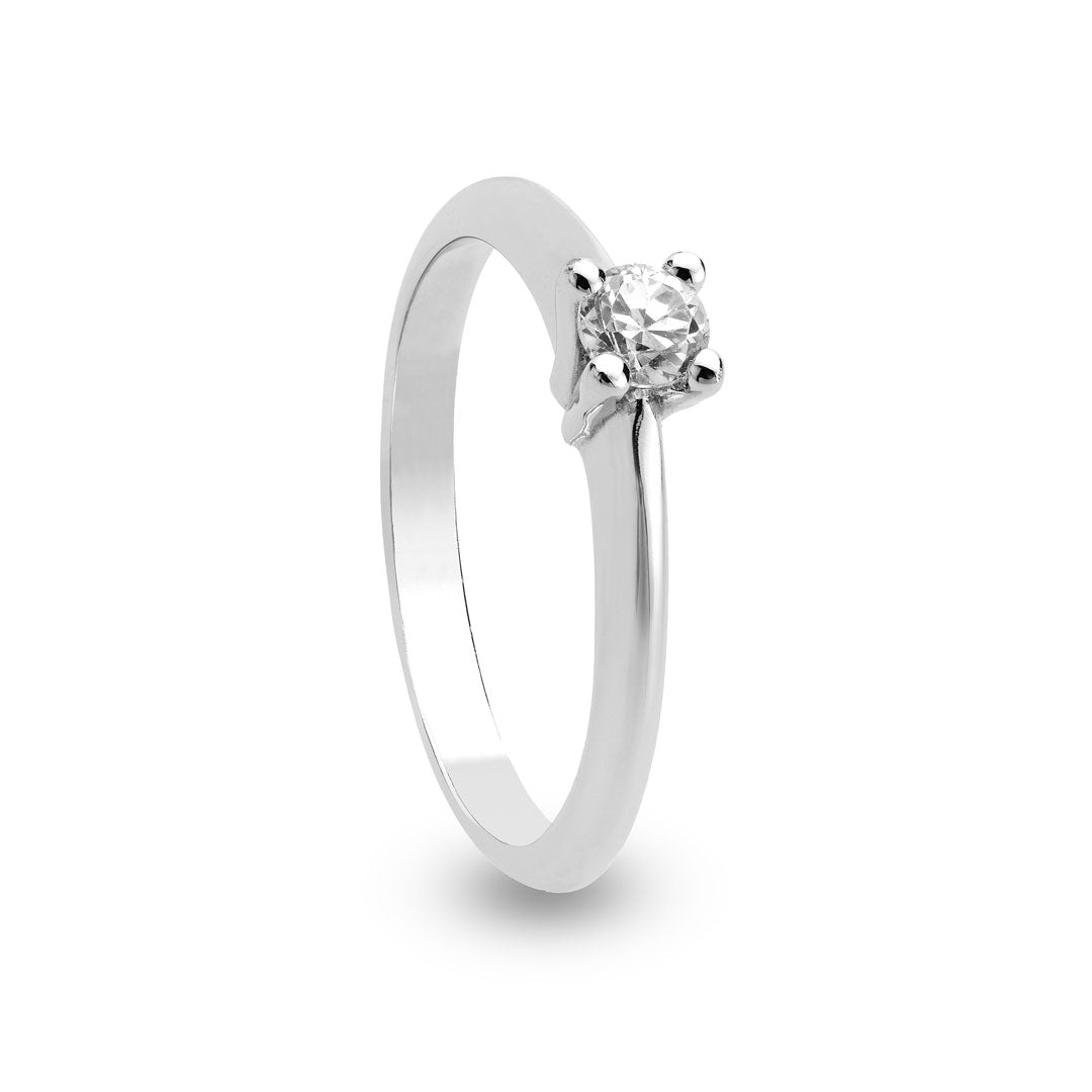 Lux - Anello solitario oro bianco 9kt e diamante lab grown 0,15