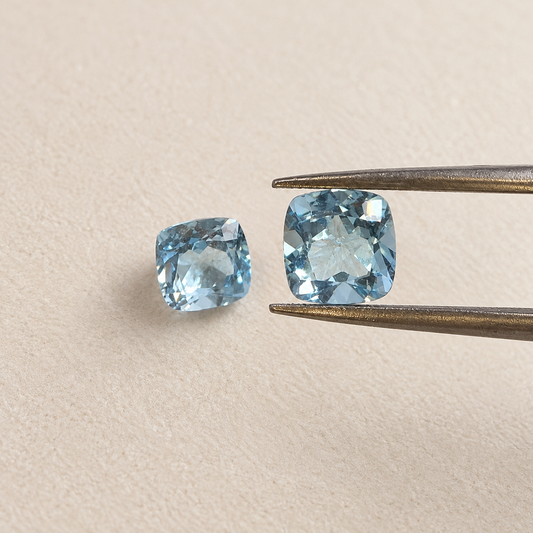 Acquamarina – Coppia taglio cuscino – 3,55 ct