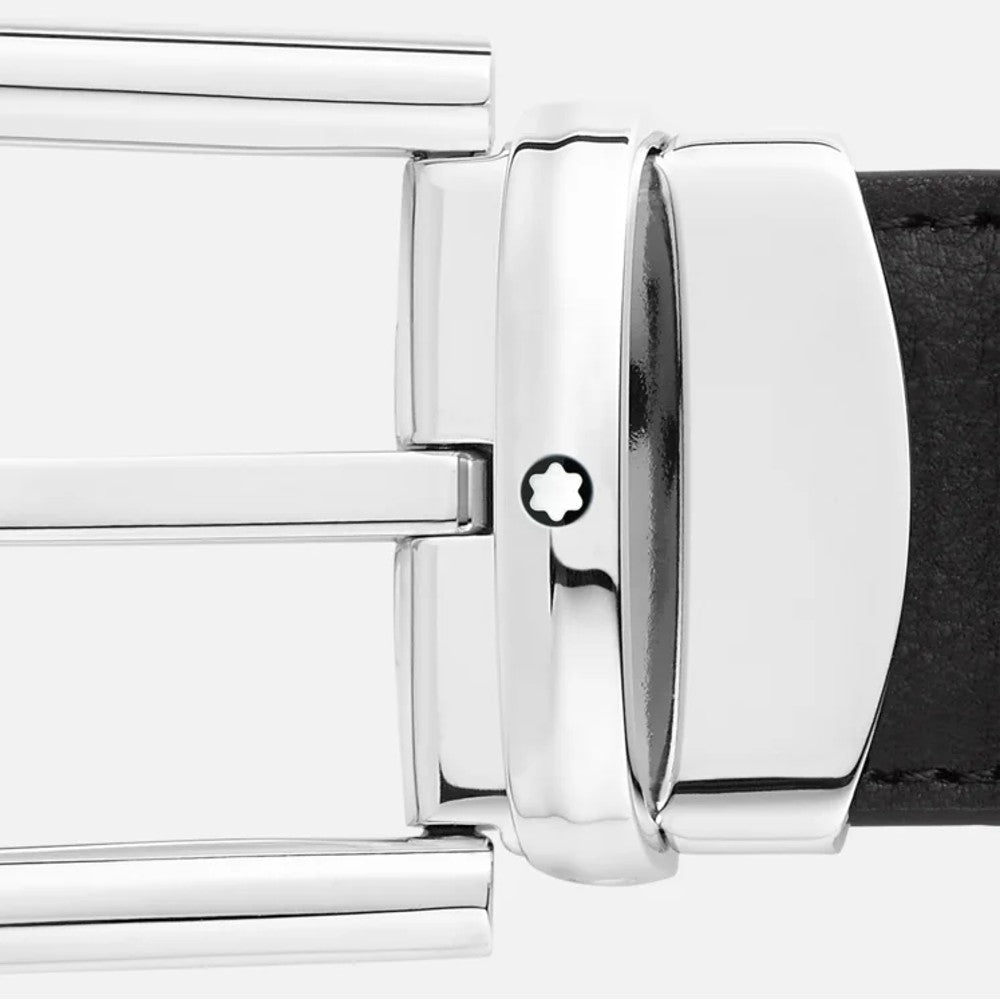 Montblanc - Cintura reversibile in pelle nera/blu 30mm con fibbia a ferro di cavallo