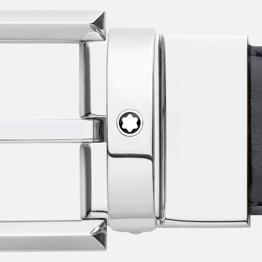 Montblanc - Cintura reversibile in pelle nera/marrone 30 mm con fibbia a ferro di cavallo