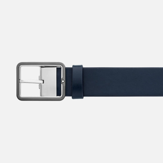 Montblanc - Cintura reversibile in pelle blu/grigia 35 mm