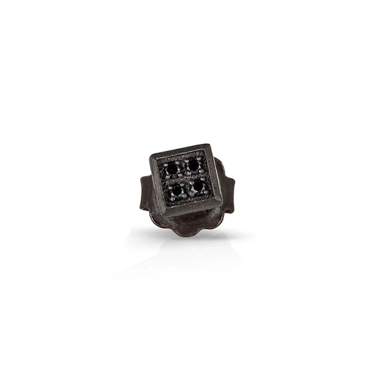 MANO-J - MONO ORECCHINO UOMO QUADRETTO PICCOLO TITANIO E 4 DIAMANTI BLACK