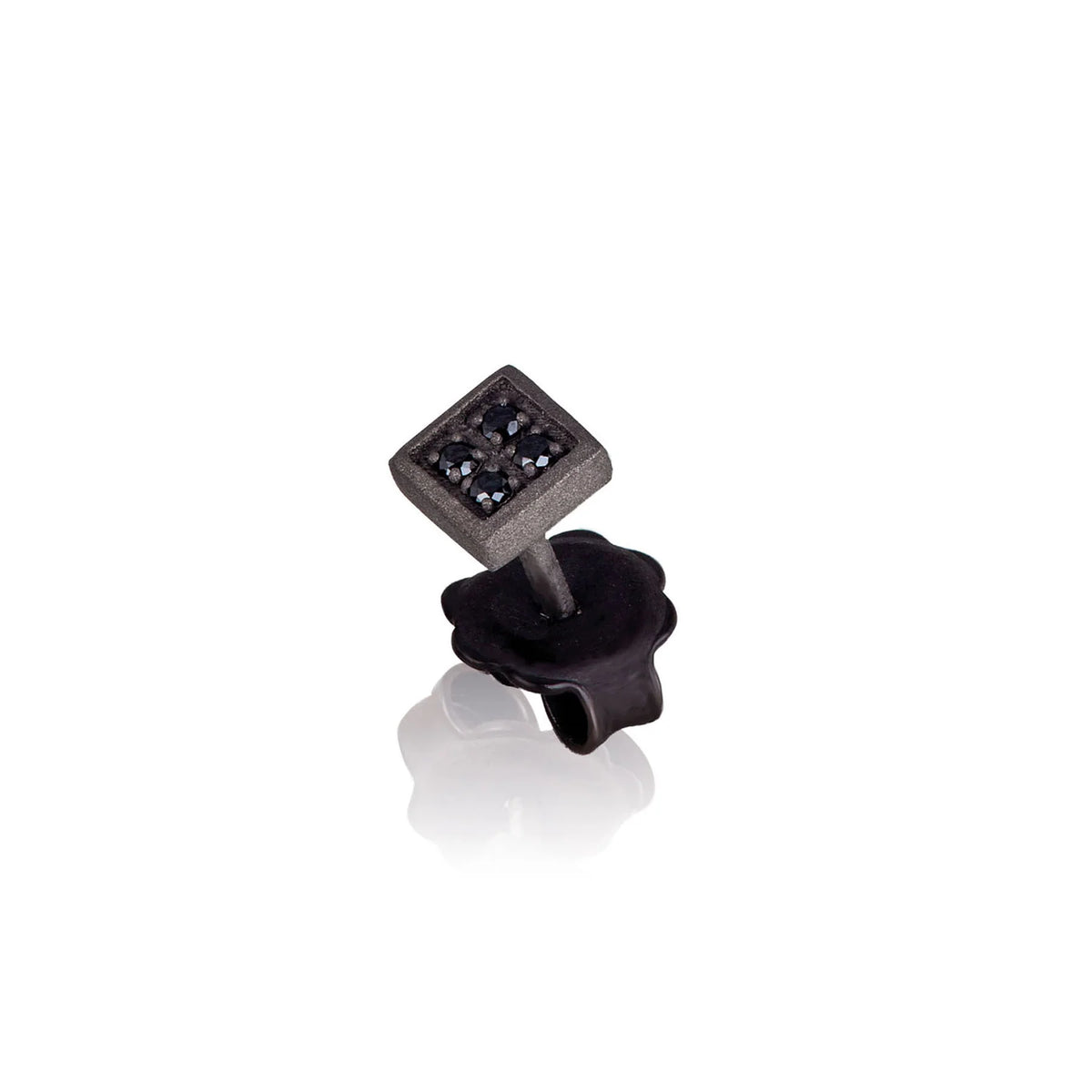 MANO-J - MONO ORECCHINO UOMO QUADRETTO PICCOLO TITANIO E 4 DIAMANTI BLACK