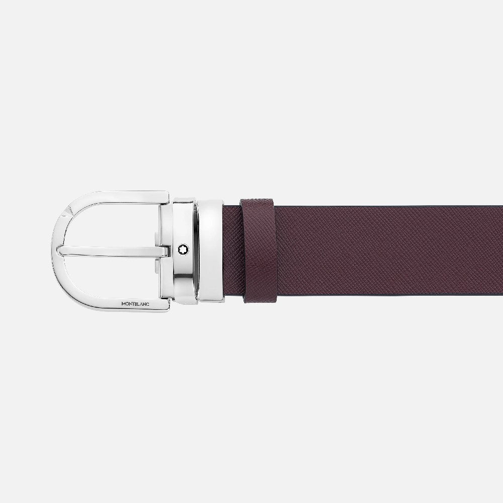 Montblanc - Cintura reversibile in pelle stampata nera/mosto da 35 mm con fibbia a ferro di cavallo