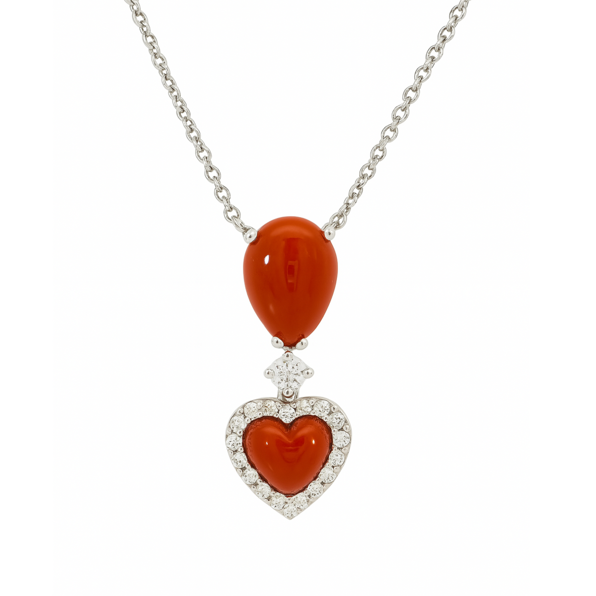 Cozzari Girocollo corallo rosso cuore e brillanti