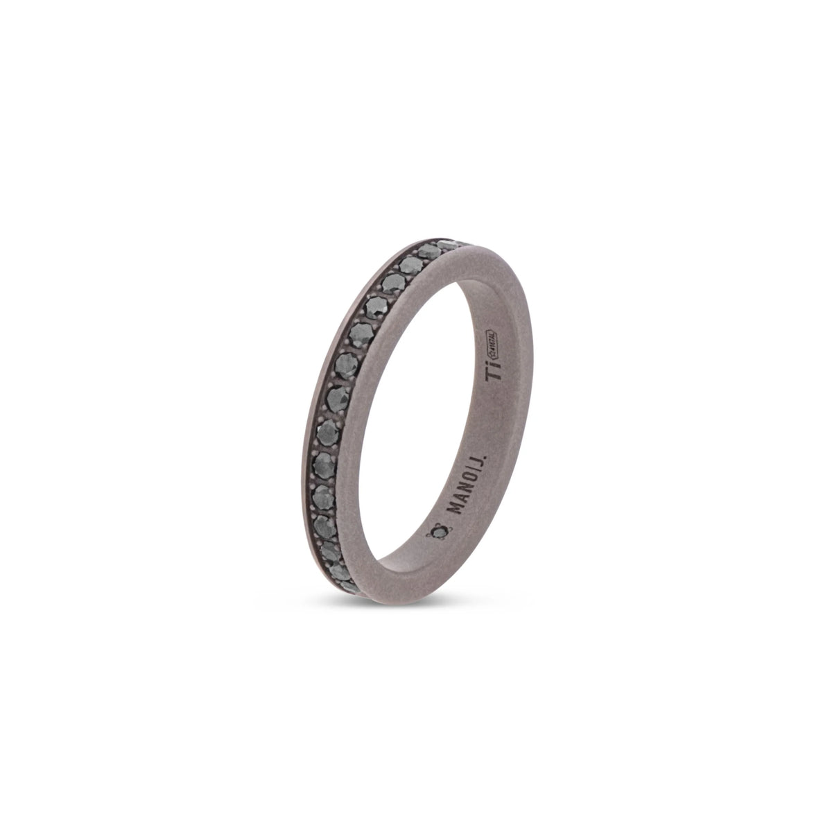 MANO-J - ANELLO DA UOMO IN TITANIO A FASCIA PIATTA CON DIAMANTI BLACK