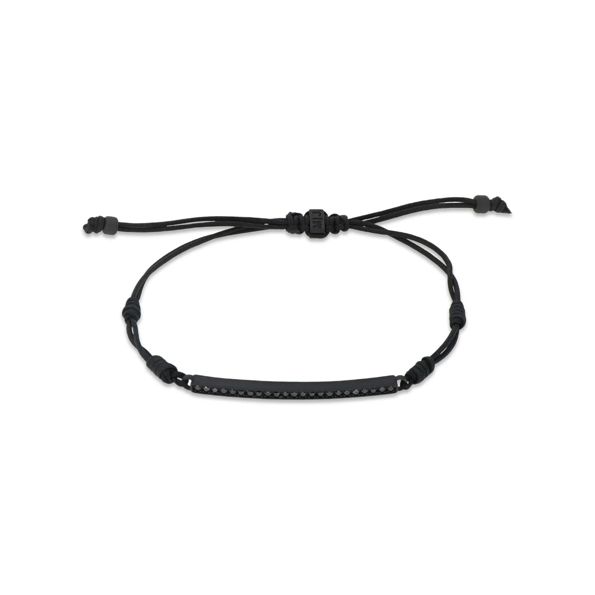MANO-J - BRACCIALE BARRETTA IN TITANIO NERO CON DIAMANTI BLACK E LACCETTO NERO