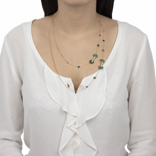 Tavanti - Collana Giove Malachite e Diamanti 120 cm