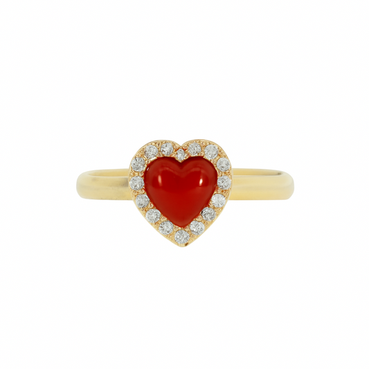 Cozzari anello cuore coralli e brillanti mis 14