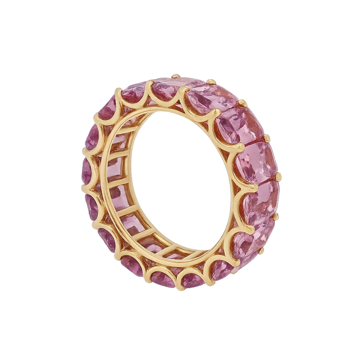 Crivelli - Anello veretta in oro 18k e zaffiri rosa taglio baguette ct. 8,98