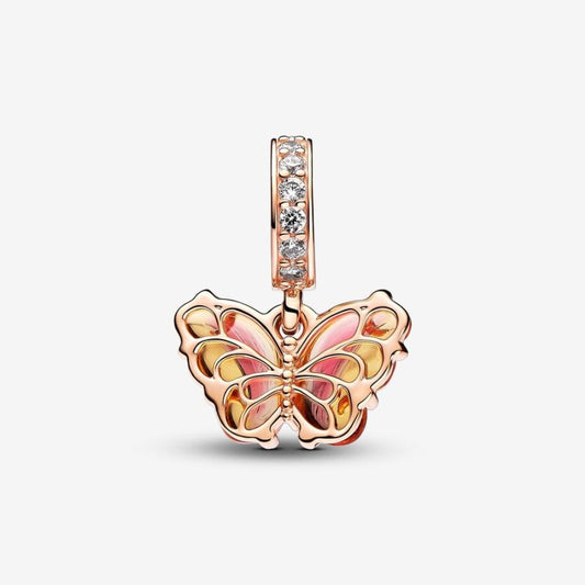 Pandora Charm Pendente Farfalla Vetro di Murano Arancione e Rosa