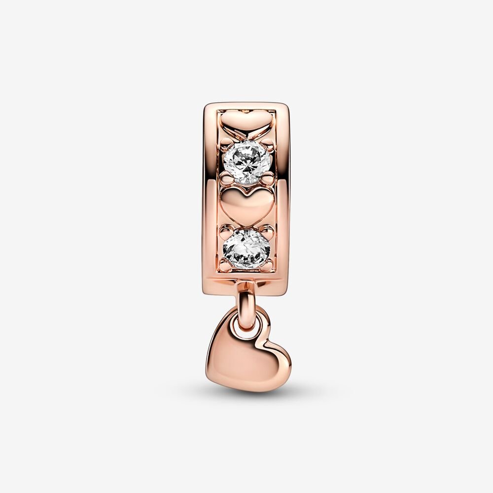 Pandora Clip Cuori e Pietre con Pendente a Cuore