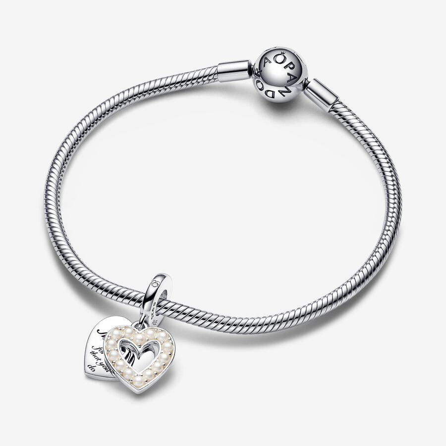Pandora Charm pendente Doppio Cuore con Perle Coltivate d'Acqua Dolce