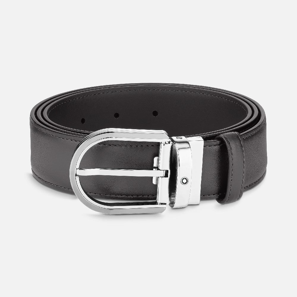 Montblanc - Cintura da 35 mm in pelle grigia con fibbia a ferro di cavallo