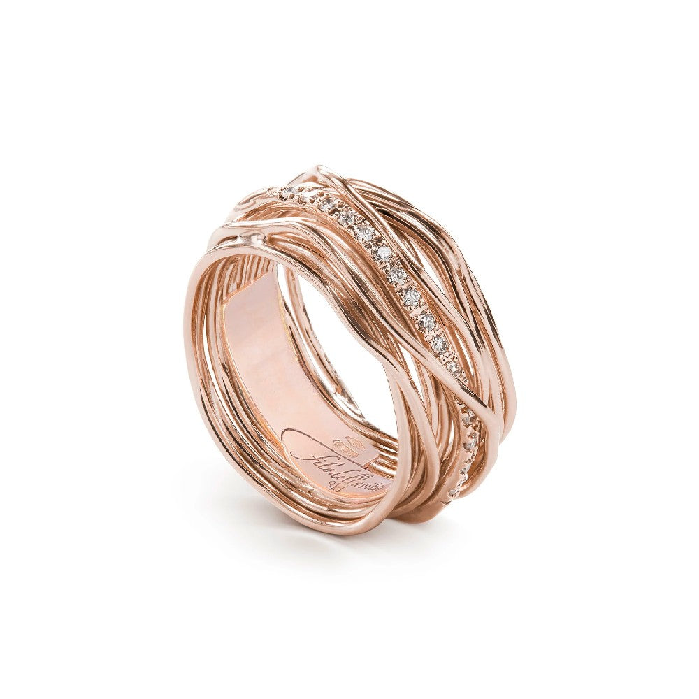 Rubinia Filodellavita - Anello Classic 13 fili in Oro Rosa 9kt e 16 Diamanti Bianchi