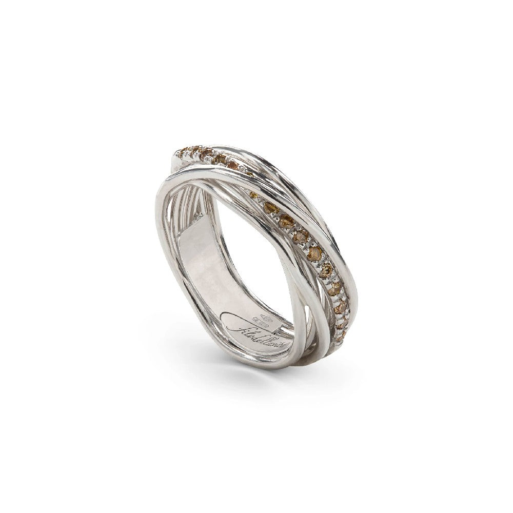 Rubinia Filodellavita - Anello Classic 7 fili in Argento 925 e 16 Diamanti Brown