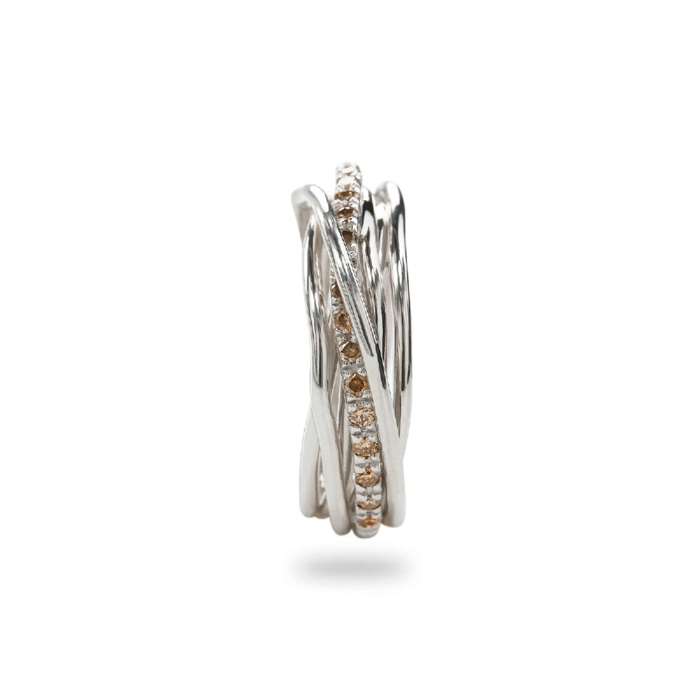 Rubinia Filodellavita - Anello Classic 7 fili in Argento 925 e 16 Diamanti Brown
