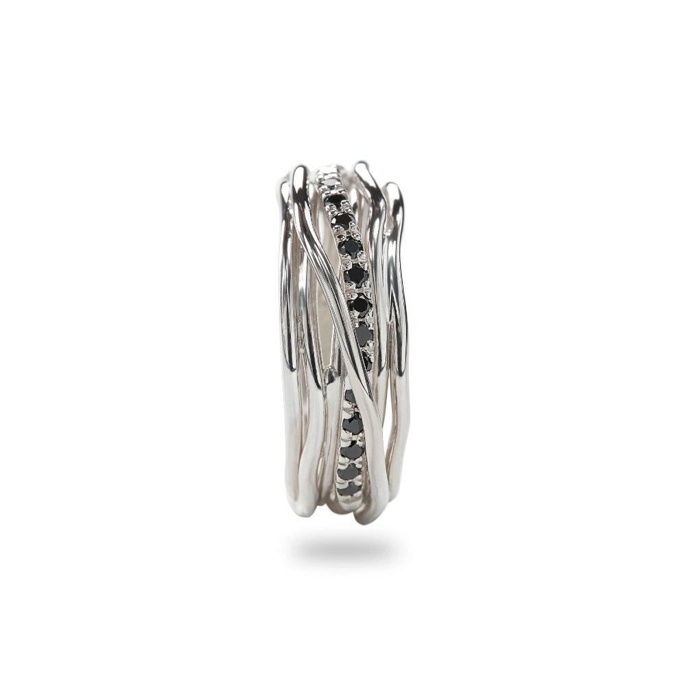 Rubinia Filodellavita - Anello Classic Filodellavita Classic 7 fili in Argento 925 e 16 Diamanti Black