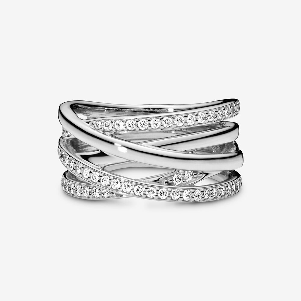 Pandora Anello linee intrecciate scintillanti