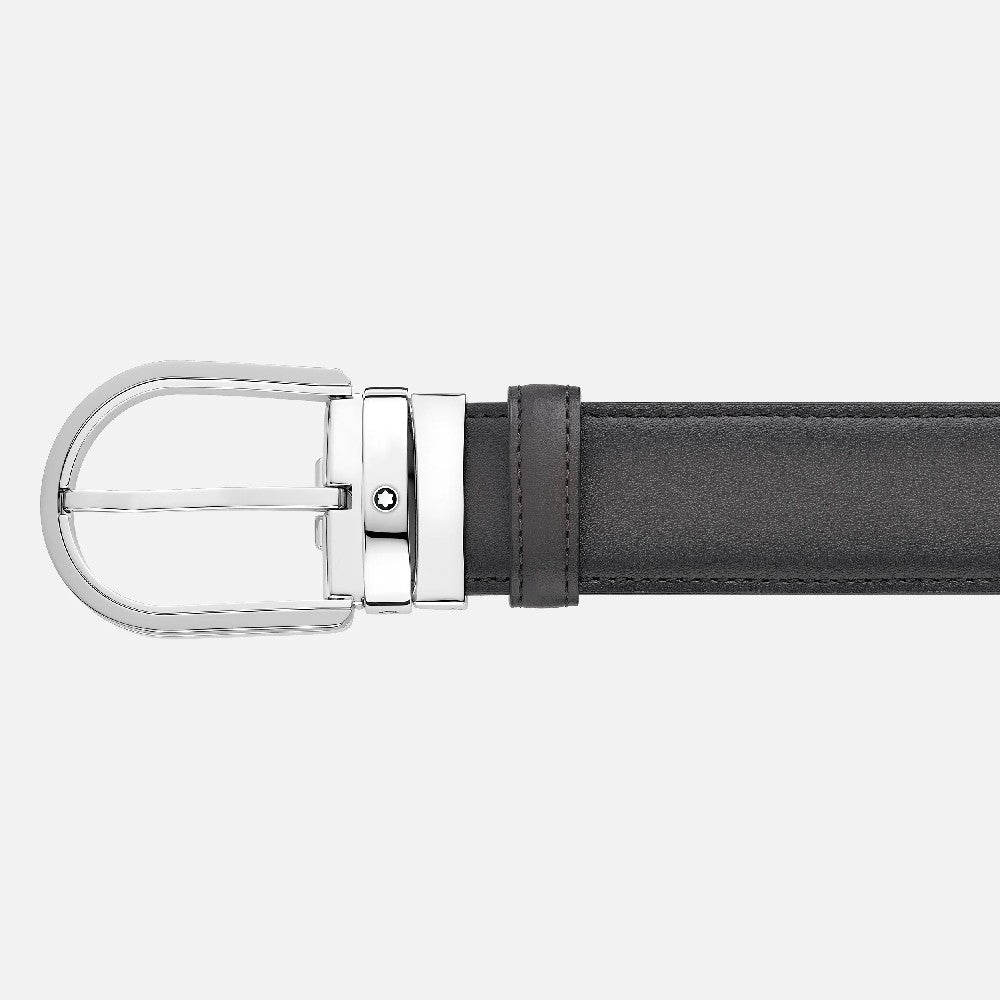 Montblanc - Cintura da 35 mm in pelle grigia con fibbia a ferro di cavallo