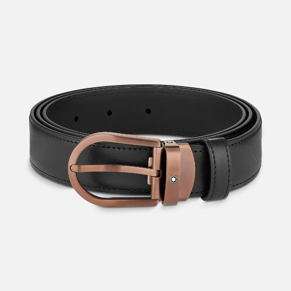Montblanc Cintura in pelle nera 30 mm con fibbia a ferro di cavallo