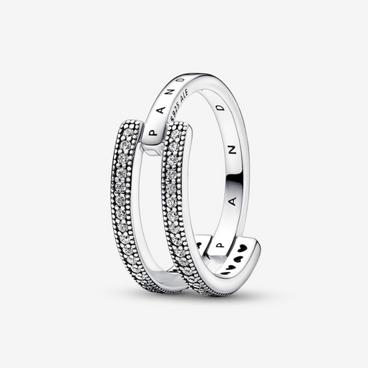 Pandora Anello Doppia Fascia Logo e Pavè